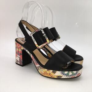 Spring Step Azucar Sandal Black Floral Mosiac Heel Womens 40 9 EUC Arsty Party